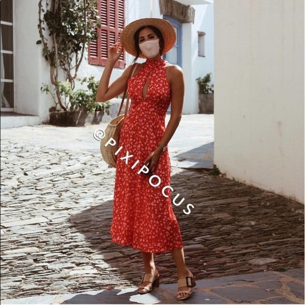 ZARA Bloggers Favorite Red Satin Effect Midi Dress Size Small Cocktail Wedding